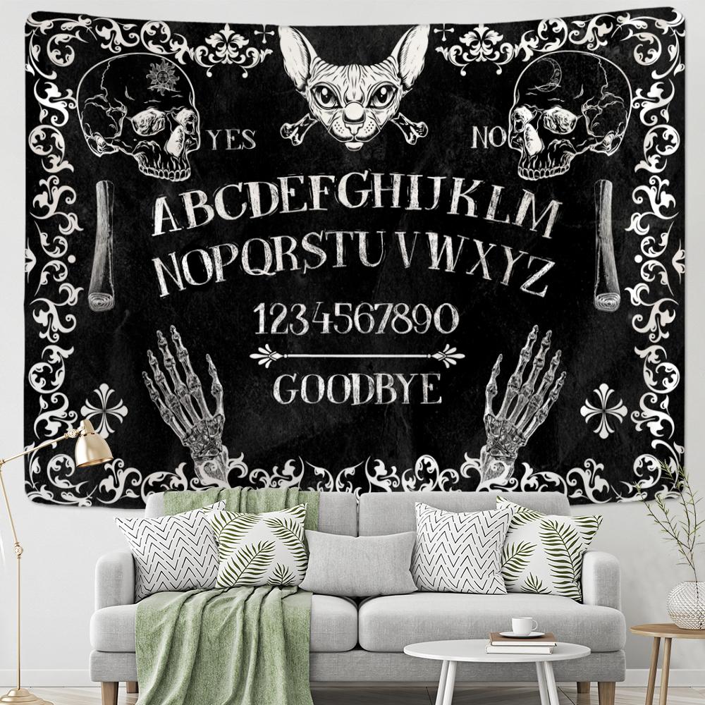 Psychodeliczny Czarny Kot Gobelin Ścienny Wiszący Czaszka Śmierć Hippie KSIĘŻYC WILK Czarostwo Abstrakcyjna Tajemnica TAPIZ Wystrój Domu