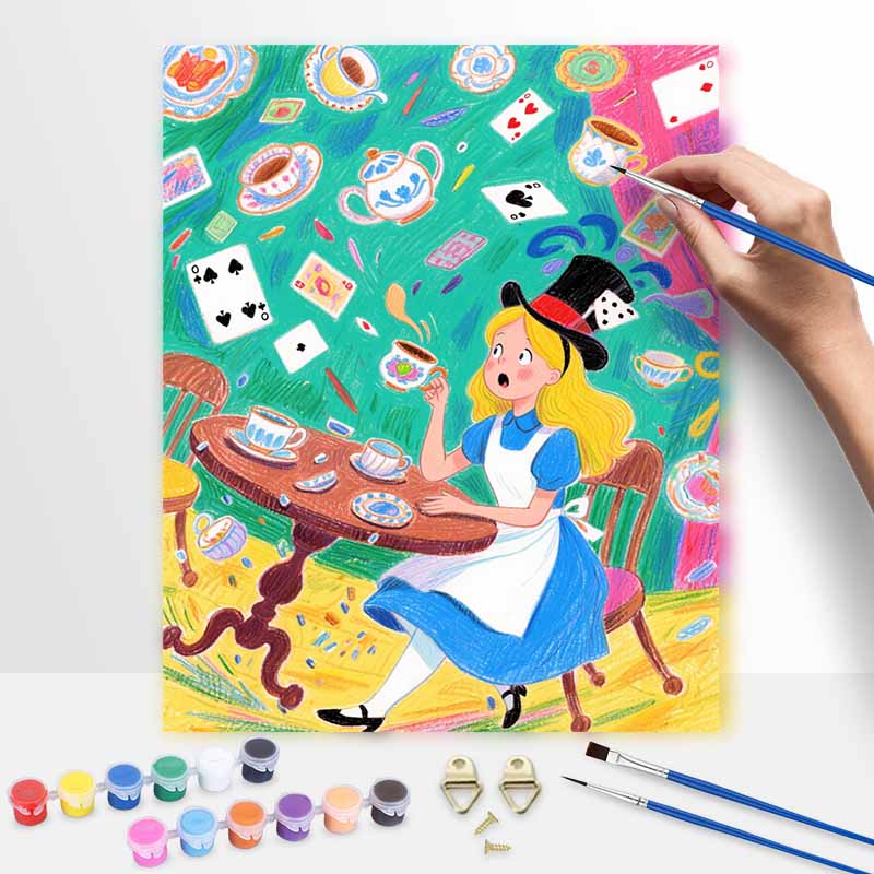 Disney Alice In Wonderland Tea Party Oil Paint by Numbers Painting Kit Handmade Diy Home Decoration Gift