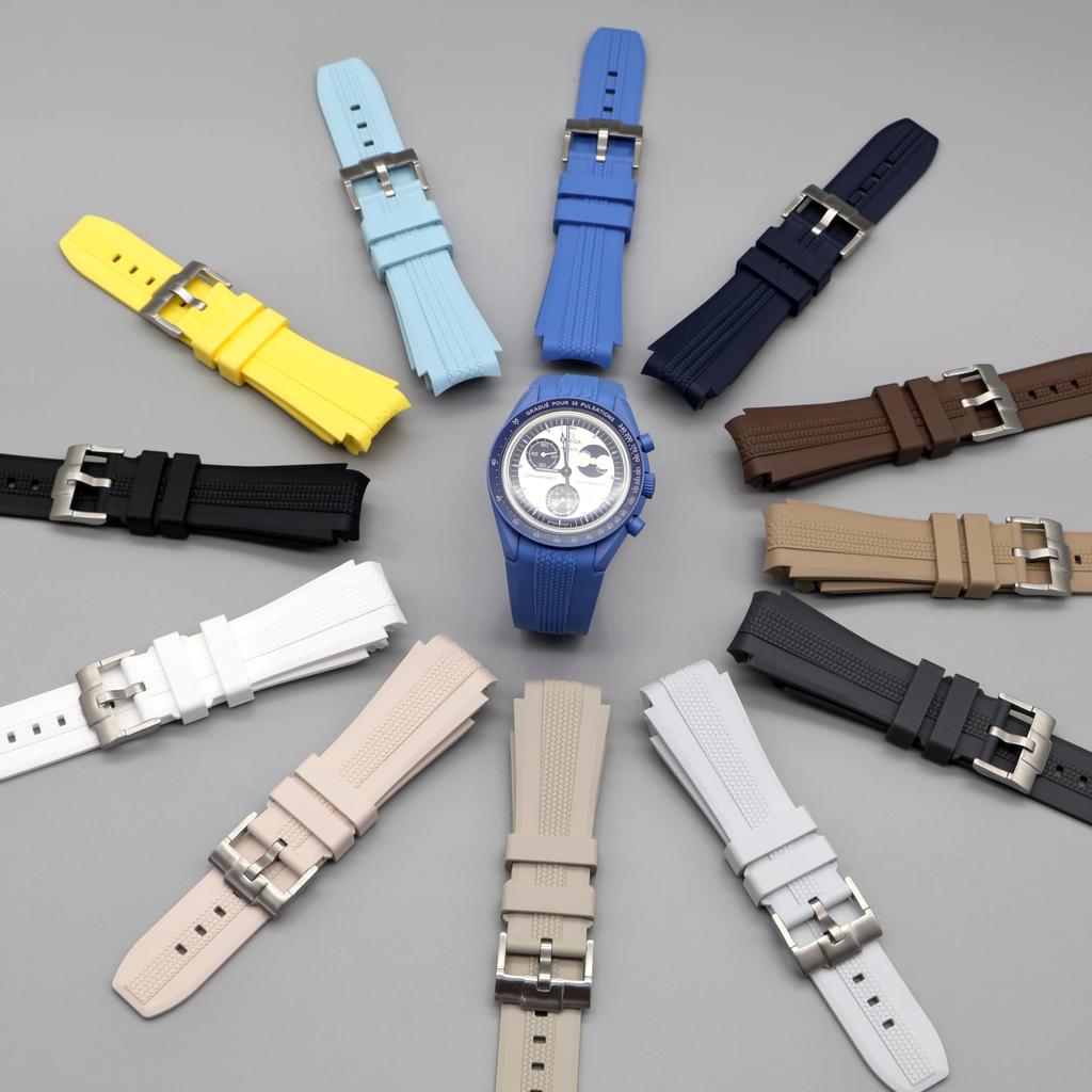 20mm Silicone Strap for Omega x Swatch Speedmaster Moonswatch No Gap Replacement Curved End Band for Omega X Swatch WatchBand\[[