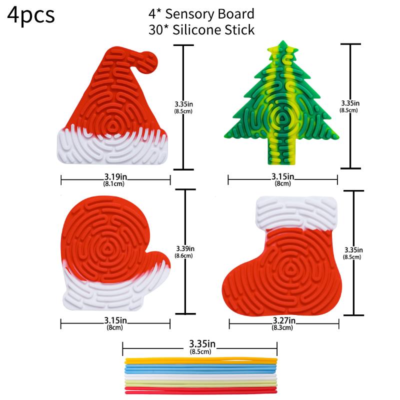 

Tree 4pcs Christmas Hat Sock Glove Sensory Activity Board Silica Gel Toy Puzzle