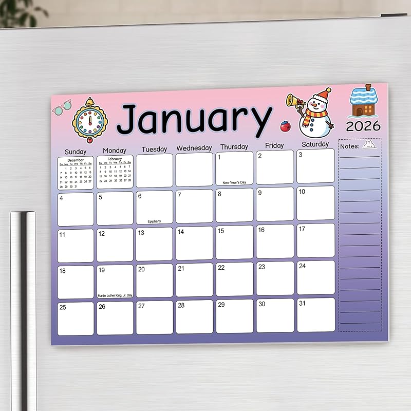 2026 Magnetic Fridge Calendar, Cute Kids Calendars Dec 2025 to Dec 2026 Refrigerator Magnet, Monthly Kitchen Magnetic Calendars for Refrigerator, Colorful -11.7 x8.3
