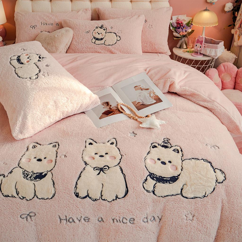 Verdicktes Milchfleece Bett Vier-Teile-Set Kinderbettwäsche Koralle Teddyfleece Studentenwohnheim Bettbezug Bettlaken Drei-Teile-Set
