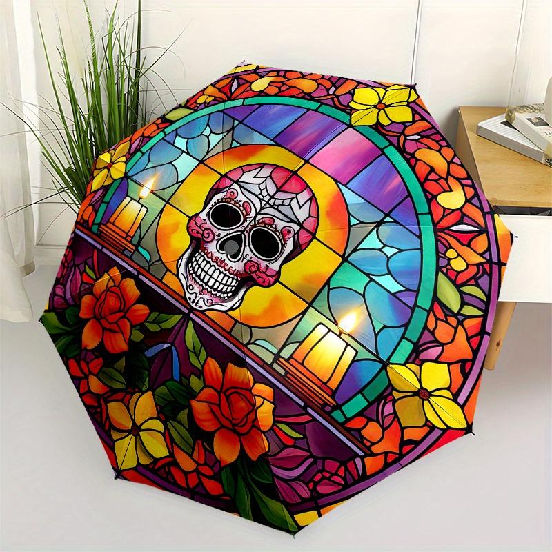 Day of the Dead Stained Glass Window Decal Halloween Decorations Umbrella - Cute Umbrella with Cute Design, P