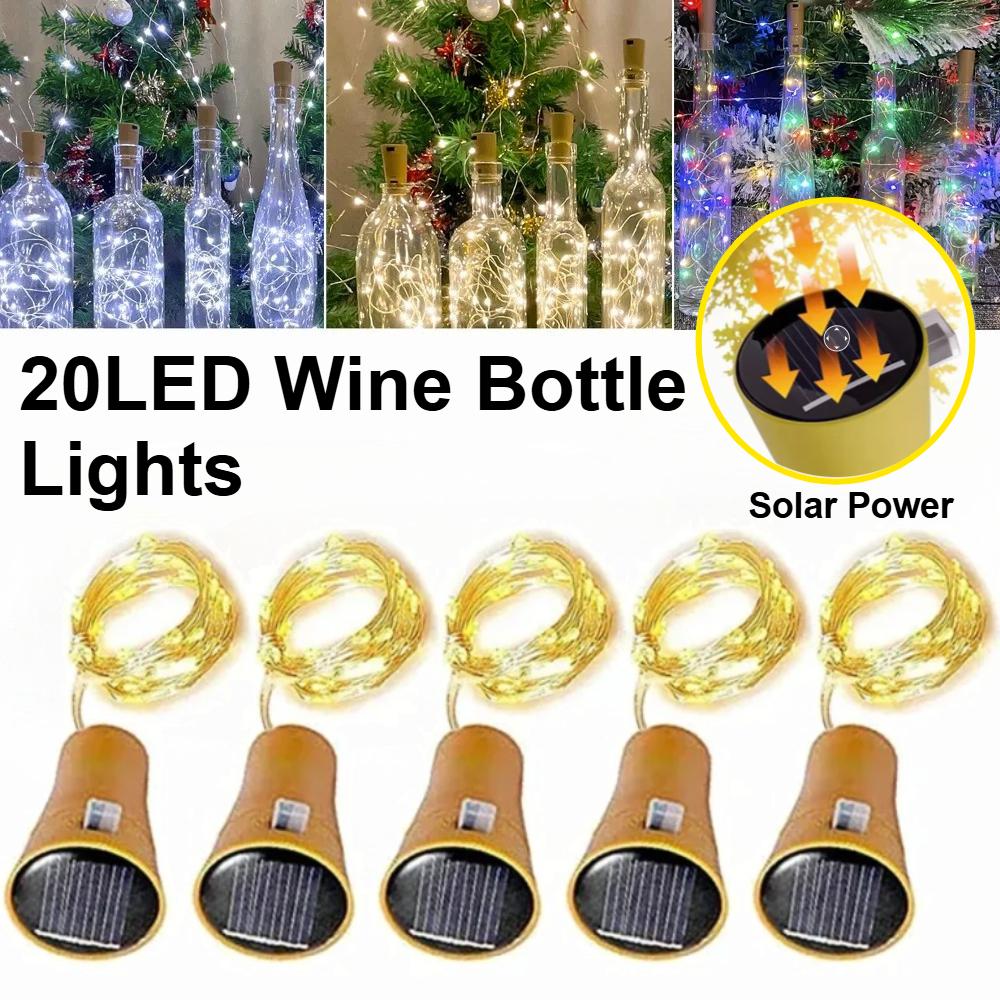 Solar 20LED Wine Bottle Lights Cork Shape Fairy Lights Garland Christmas Light Copper Wire Home Room Decoration Lamp