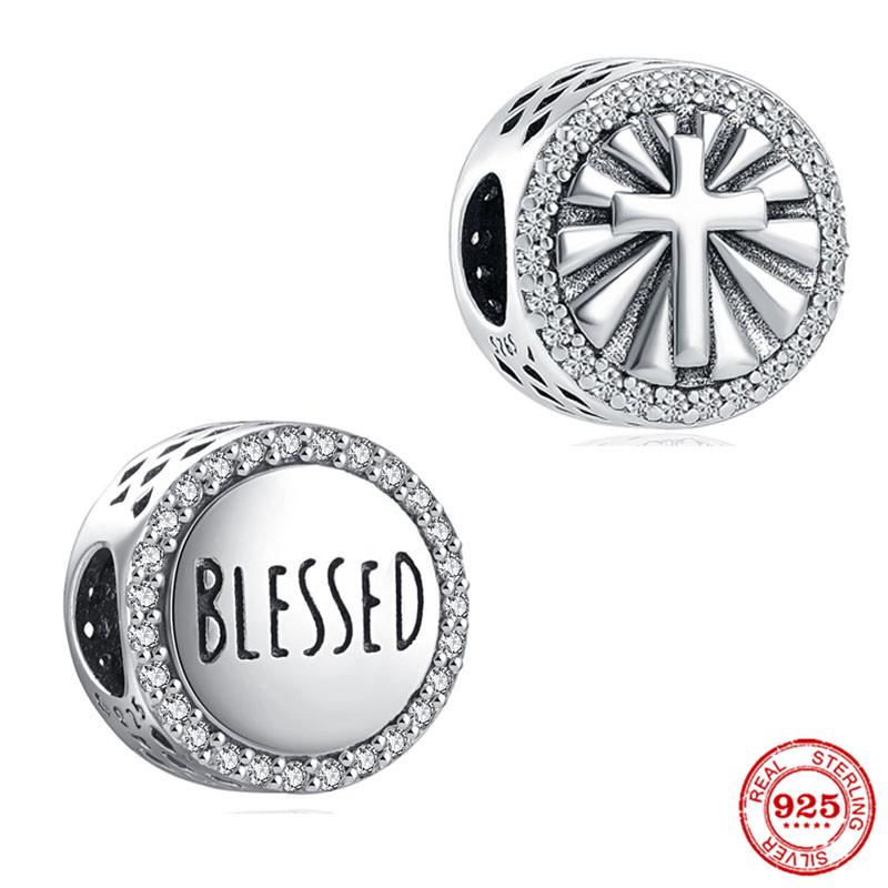 925 Silver Sparkling Cross Safety Chain Dangle Charm Buddha statue Goddess Bead Fit Original Bracelet DIY Jewelry For Women Gift