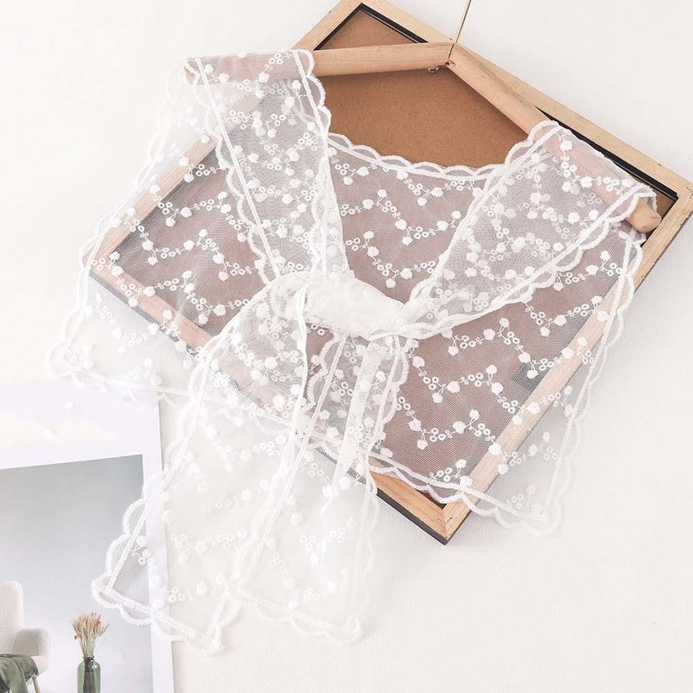 

Lightweight Thin Lace Shawl Breathable Neck Guard Blouse Versatile Shawl Fake Collar Wraps Spring Style 3 White