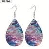 Ocean Blue Sea with Pink Beach PU Earrings for Women, Beach Themed Pink Laser Water Ripple Print Drop Earrings, Women's Fashion Drape Earrings,