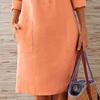 Women Dress Solid Color Pockets Summer Round Neck Long Sleeve Buttons Dress for Dating