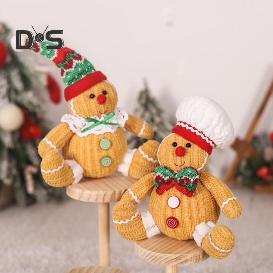 Gingerbread Man Doll Plush Christmas Doll Toy Soft Stuffed Sitting Cookie Gingerbread Festive Decor for Xmas New Year Gift