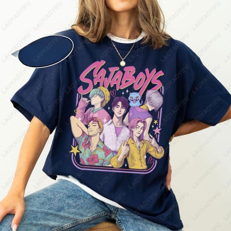 Saja Boys Band Cotton Shirt Kpop Demon Hunters Inspired Movie Retro Tshirt Men Women Fashion Summer Short Sleev All Match Tees