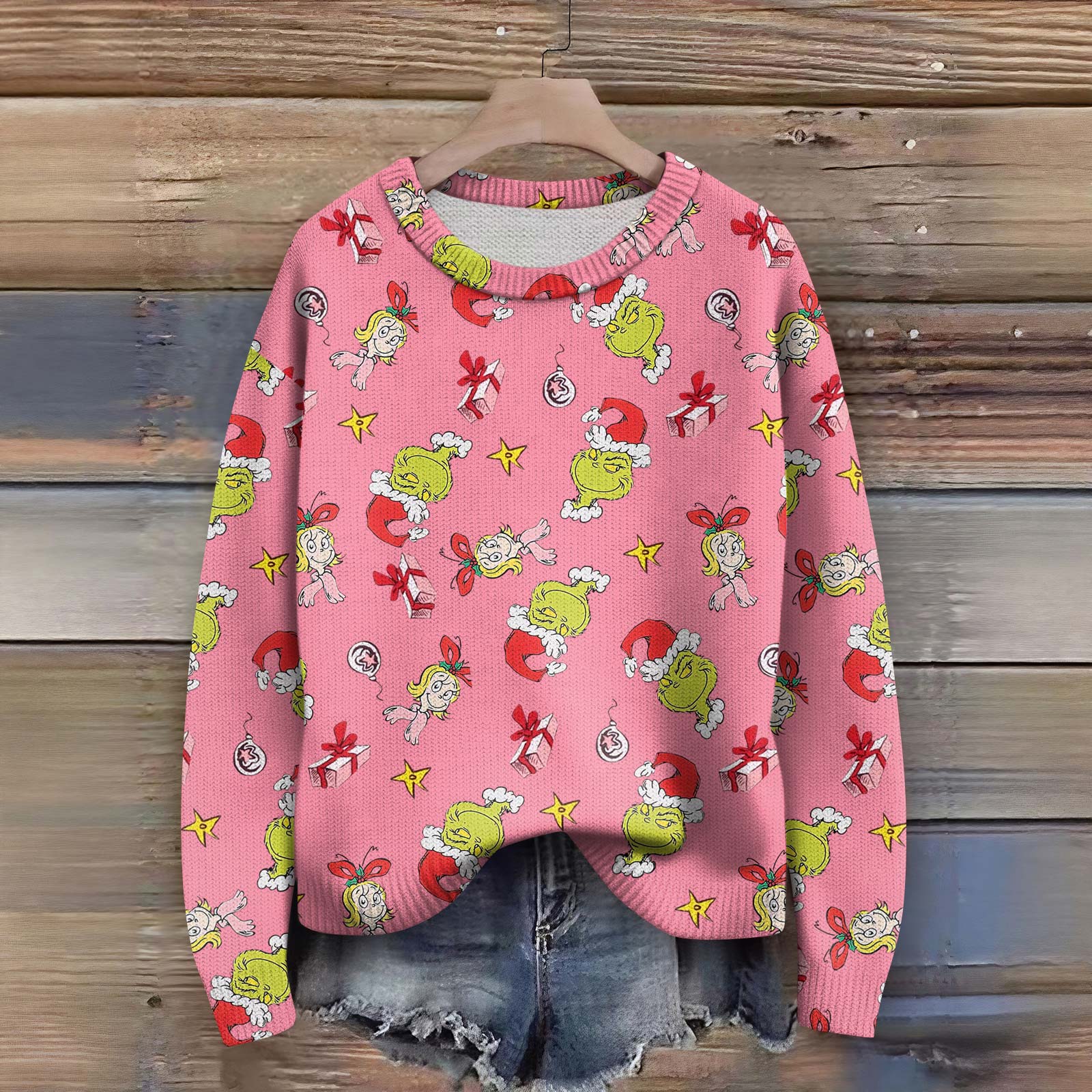 

Пуловеры с длинным рукавом для женщин, с круглым вырезом, повседневные, милые, с принтом, вязаные, оверсайз XXL розовый