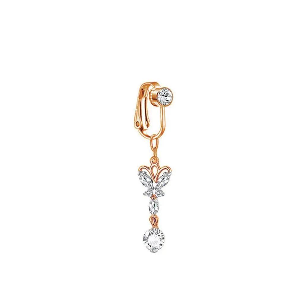 Zircon Earring Clip Faux Piercing Cartilage Clip Fake Belly Rings Navel Clip on Belly Button Rings Body Jewelry