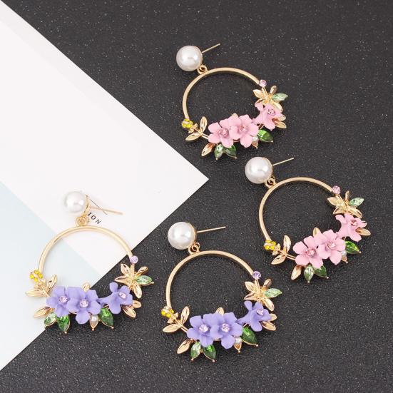 1 Pair Pendant Earrings Faux Pearl Dress Up Colorfast Girl Flower Pendant Earrings for Girlfriends