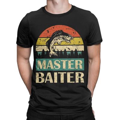 Master Baiter Grappige Uitspraak Vissen Vissers Retro Zonsondergang T-shirts Mannen Katoenen T-shirts Ronde Hals Baars T-shirts Korte Mouw Tops Cadeau...