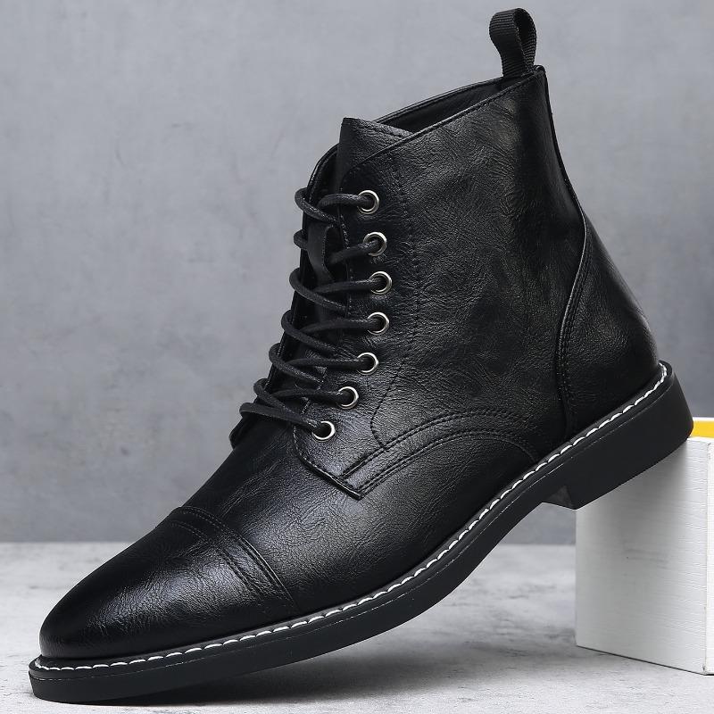 Large Size Men's Leather Boots Fashion Casual Tooling Short Boots Retro High Top Men's Boots Desert Martin Boots Tide