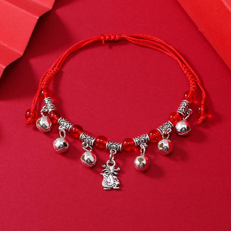Zodiac red rope woven bell bracelet natal life men's and women's versatile hand rope anklet accessories