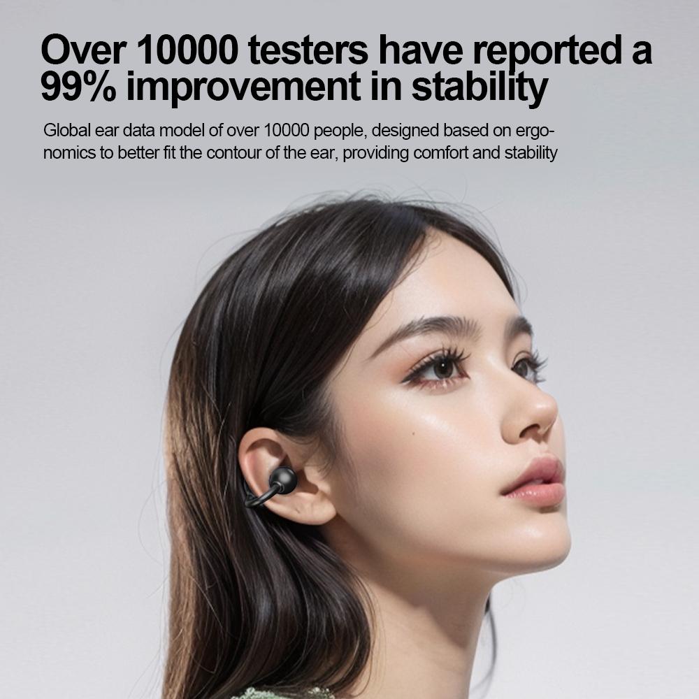 Wireless Bluetooth 5.4 Earphones Ear Clip On Headphones Waterproof Sport Headsets Noise Reduction HiFi Stereo Earbuds for Smart Phones