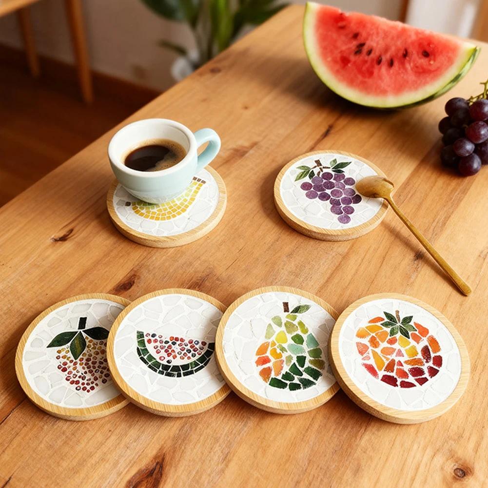 Heat-resistant Cup Mat Fruit/Animals Mosaic Coasters Handmade DIY Bamboo Mica Pad Creation Handicraft