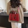Fashion Contrasting Color Texture Shoulder Crossbody Solid Color Tote Small Bag Women's New Portable Red Bride
