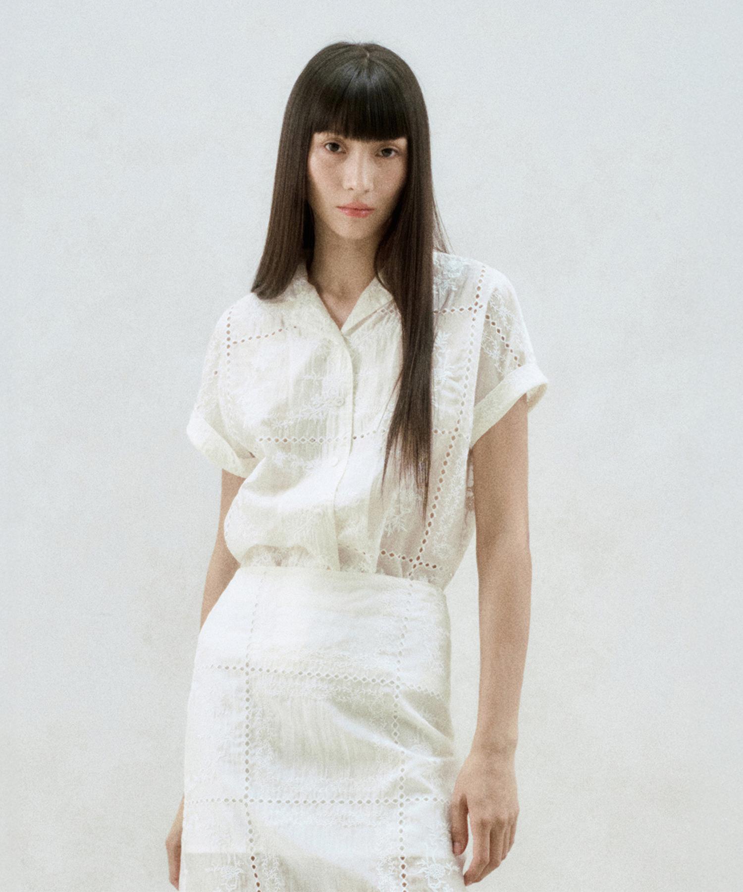 Крючковая рубашка Rie с короткими рукавами Ivory/S_M
