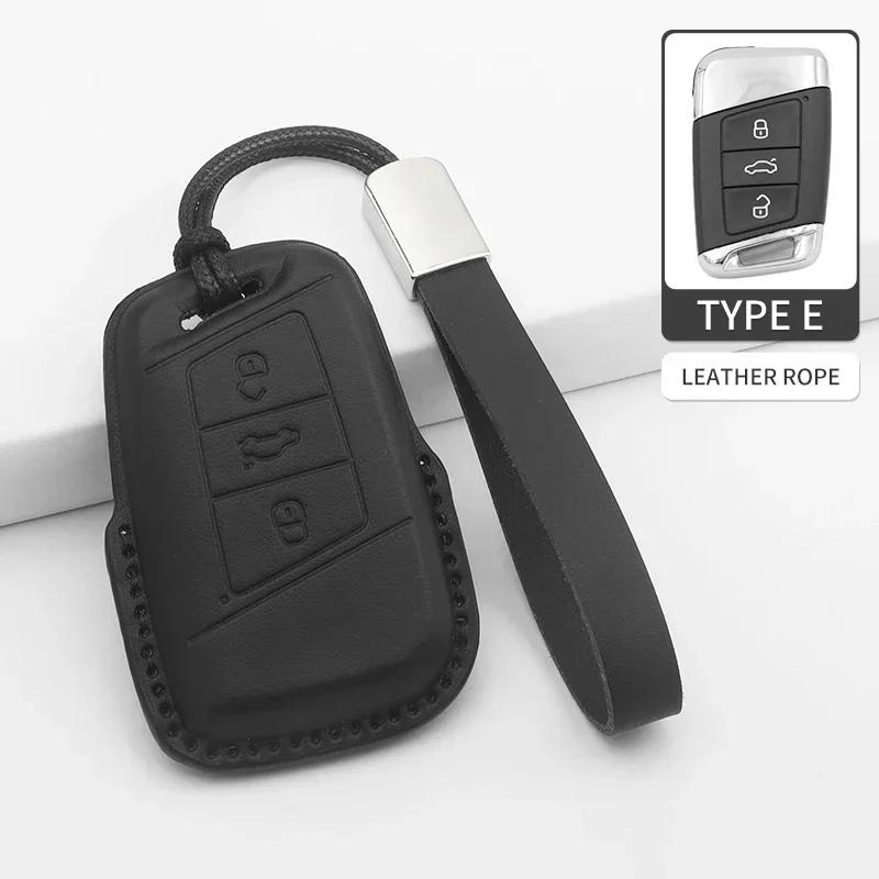 Housse de clé de voiture pour Vw Volkswagen Golf 7 Mk7 Tiguan Mk2 T-Roc T-Cross Skoda Octavia Kodiaq Coque Protectrice de Clé de Voiture en PU Accessoires