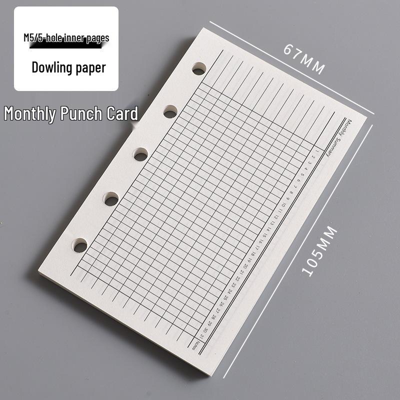 In-Stock A8 M5 Planner Refillable Loose-Leaf Inner Pages: Grid, Blank, Vertical Line, Weekly Plan, One Page Per Day, Punch-In Style.