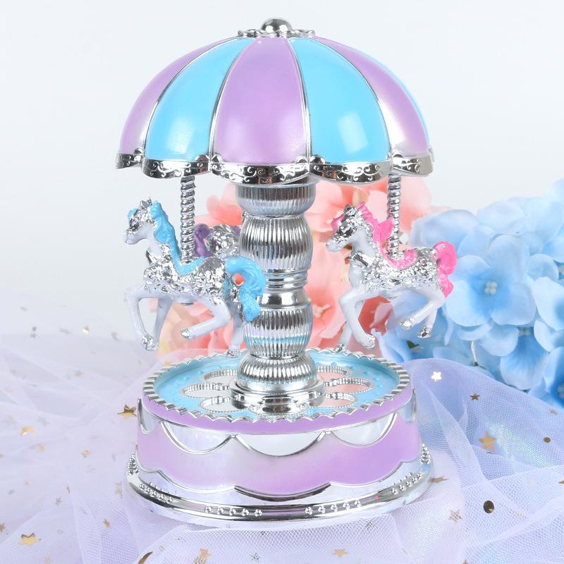 LED Classical Musical Box Mini Carousel Merry-Go-Round Music Case Christmas Gifts for Adult Kids Wedding Decor for Childrens Day