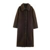 Womens Long Fleece Coat With Turn-Down Collar Single-Breasted Button Front Street Style Oversized Outerwear