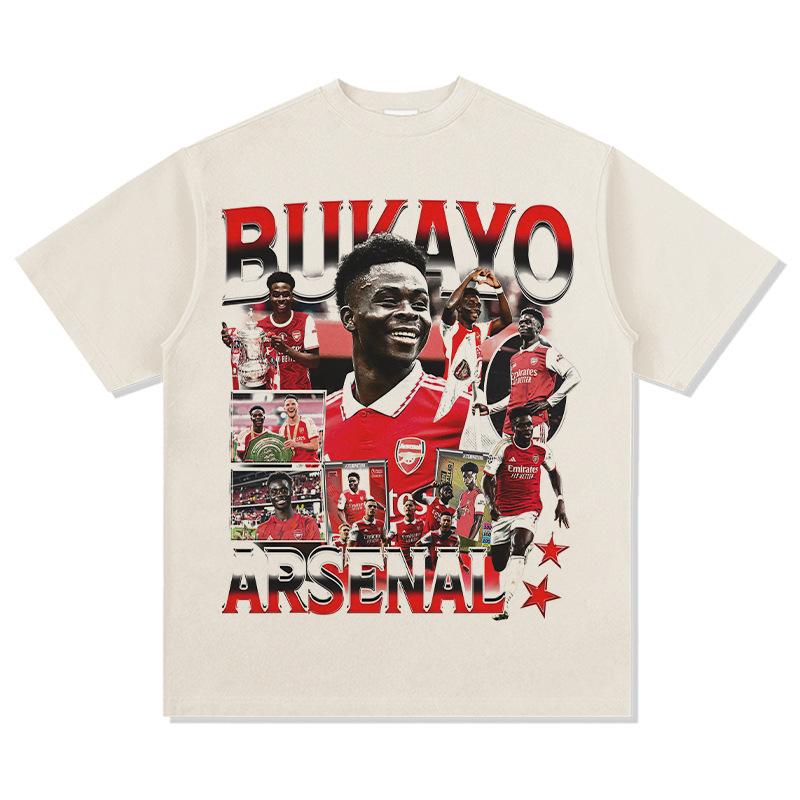 Hooded Sweater Abukayosak T-Shirt Heavy Vintage Bukayo Crew Neck Saka Print Short Sleeve