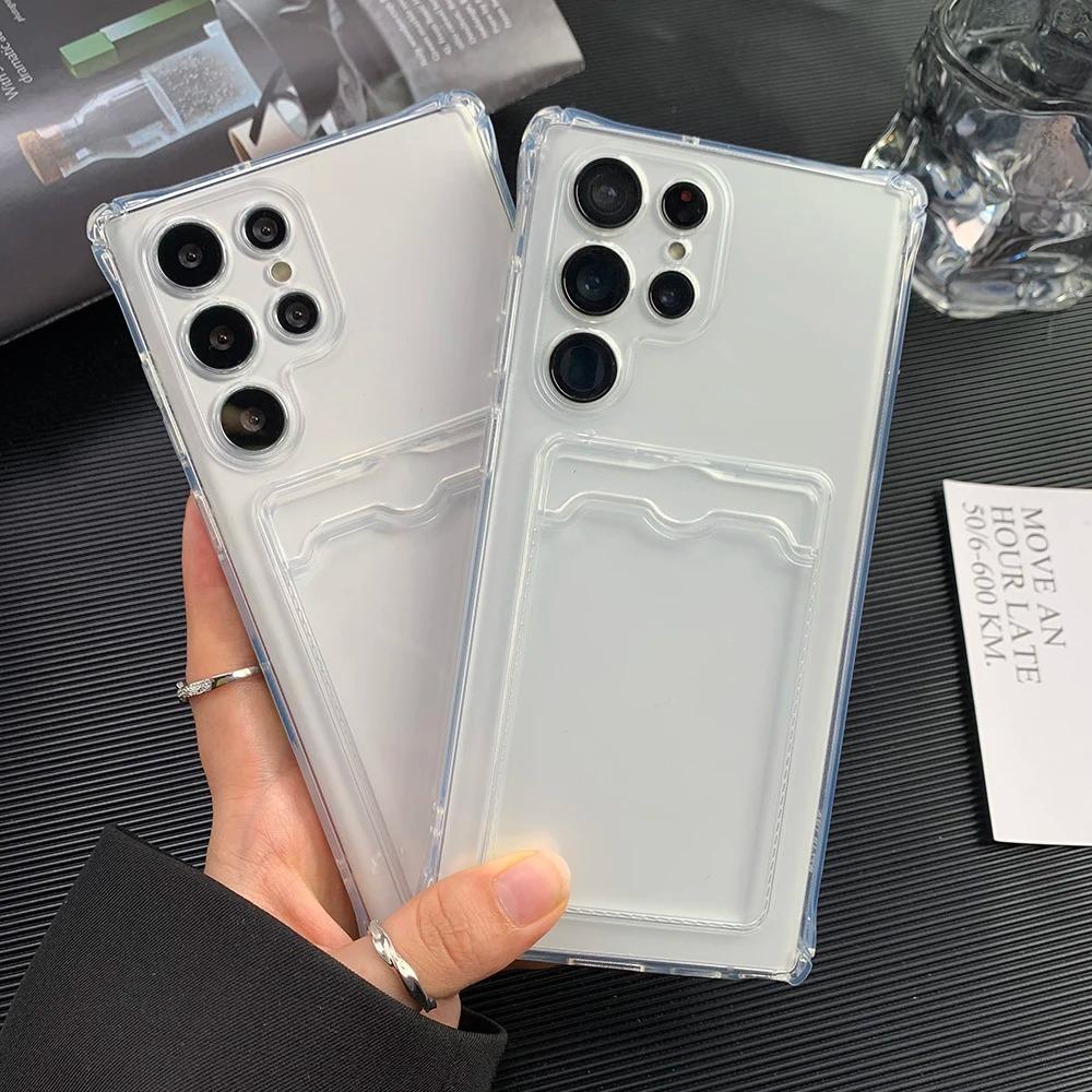 Husă de protecție transparentă cu patru colțuri TPU din silicon moale, anti-cădere, cu slot pentru card, potrivită pentru iPhone, Samsung, Xiaomi, Redmi, OPPO Realme Vivo