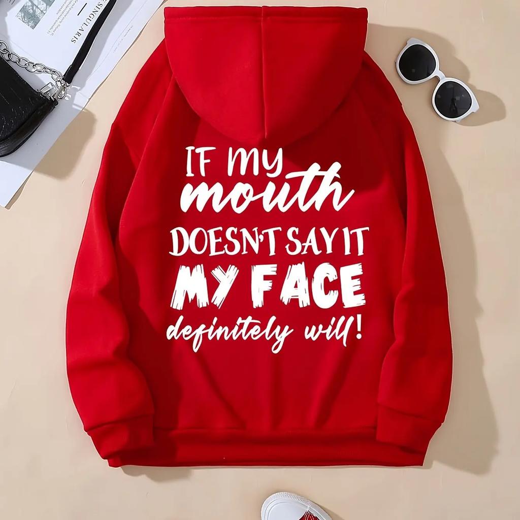 Women's autumn and winter fashionable casual loose hoodie with letter print warm round neck long sleeved pullover