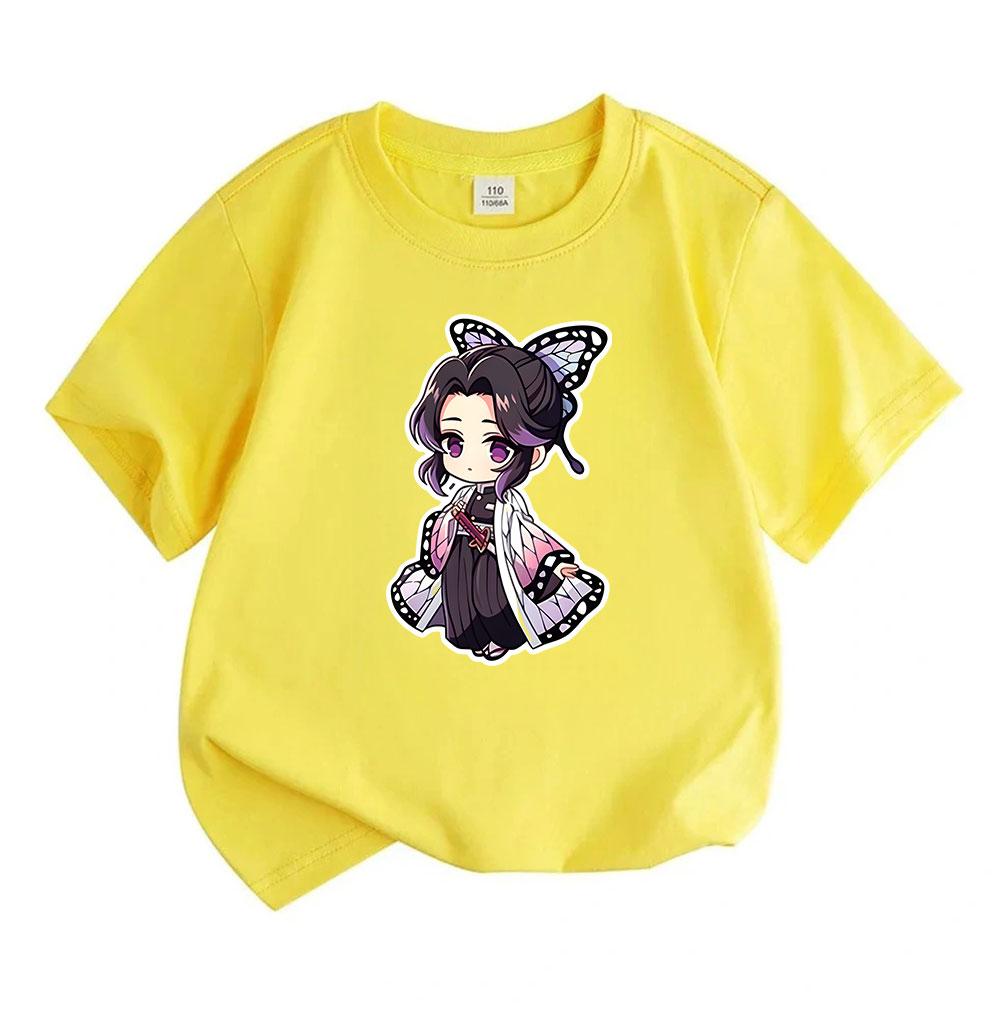 Kids Boys Girls 100% Cotton Crew Neck Short Sleeve T-Shirt, Cute Chibi Anime Butterfly Character Print Casual Soft Breathable Tee for Daily Wear Summe