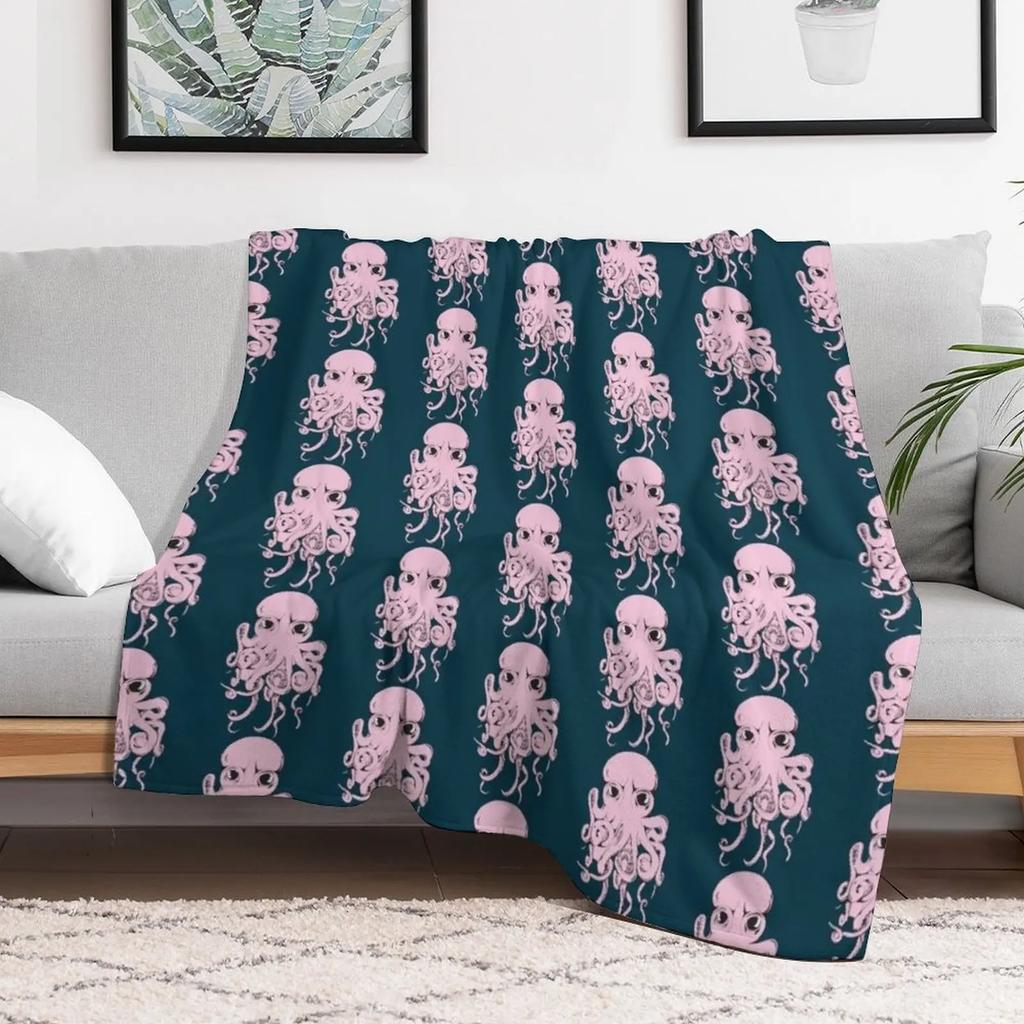Pink Optopus Throw Blanket Elegant Warm Throw Blanket for Hotel Home
