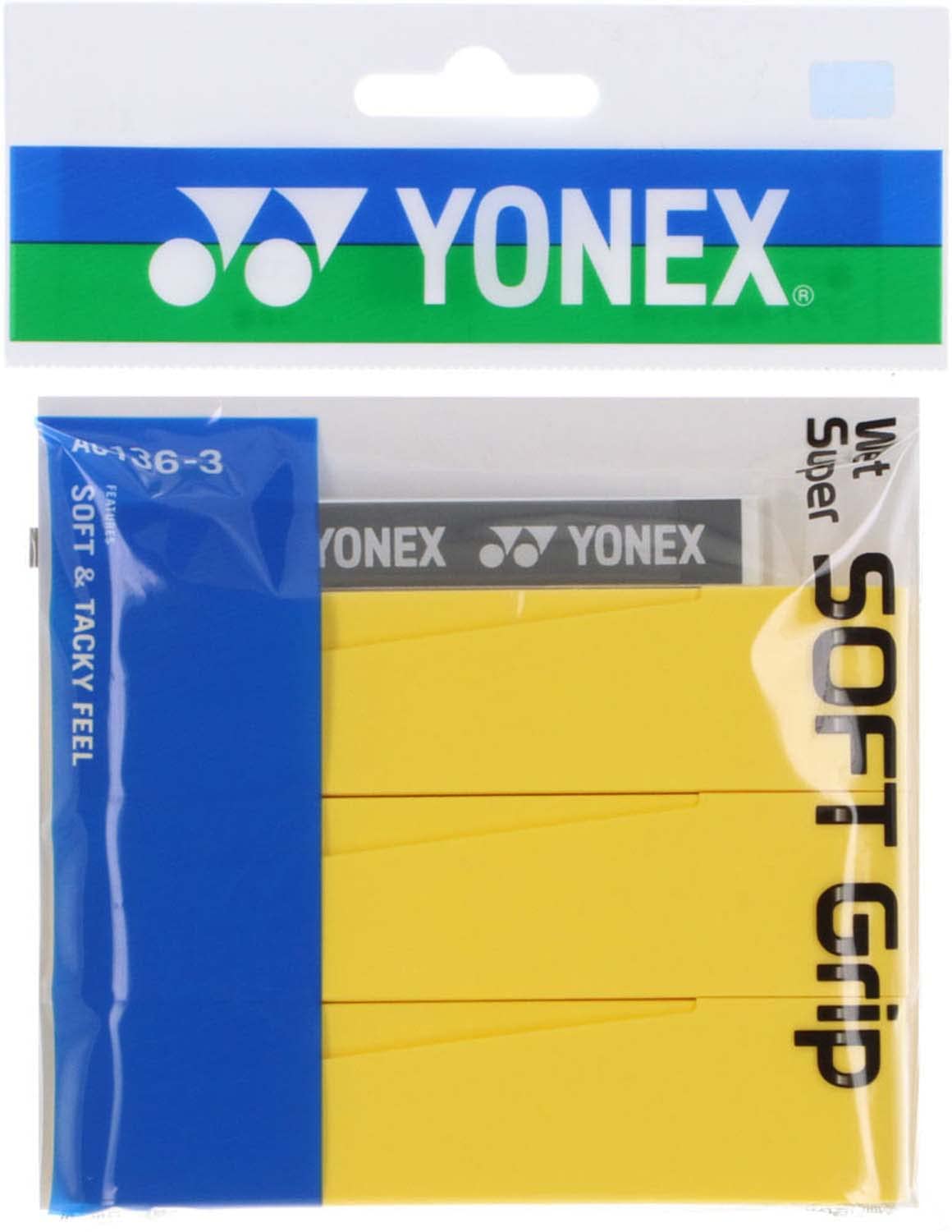 YONEX Wet Super Soft Grip AC136-3 004 Yellow Pack of 3