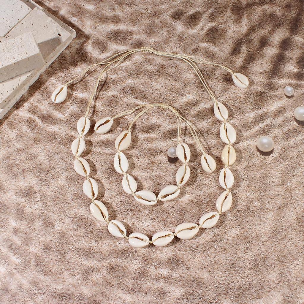 Set Collana, Bracciale, Cavigliera, Conchiglia d'Acqua Dolce & Choker Fatti a Mano Europei e Americani