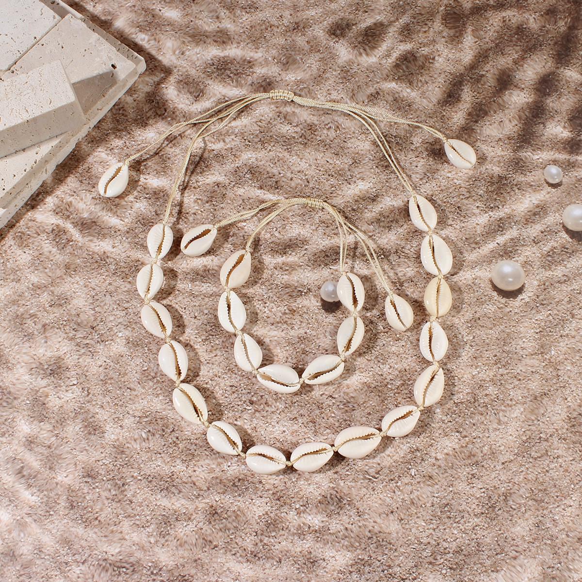 

Ручная работа Европейская и Американская Мода Ракушка Ожерелье, Браслет, Браслет на ногу с Плетеным Чокером из Пресноводной Раковины и Цепочкой для Ключицы