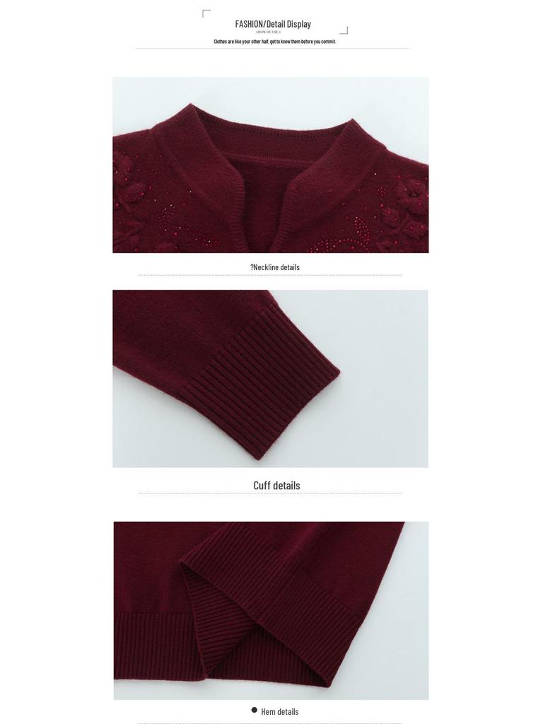 Mom's Stylish Knit Sweater 2025 - Thickened Base Layer for Middle-Aged & Elderly Women 50+