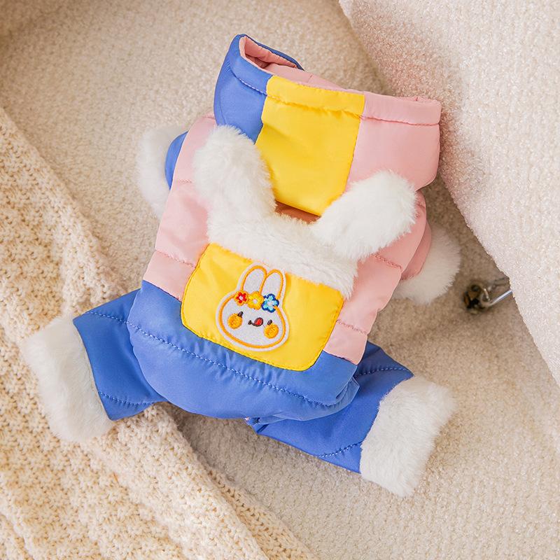 Winter puppy dog down cotton-padded coat contrasting color splicing can pull medium-sized small dog cat warm pet dog clothes