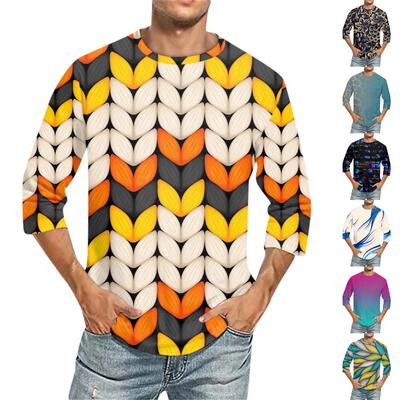 Men'S Round Neck Three-Quarters Sleeve Top Casual Fashion T-Shirt