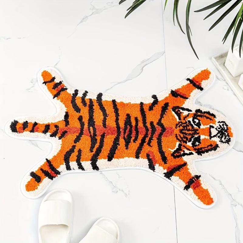 Cartoon Tiger Alien-Shaped Rug Soft Non-Slip Bathroom Mat Vintage Room Decor Bedroom Living Room Carpet