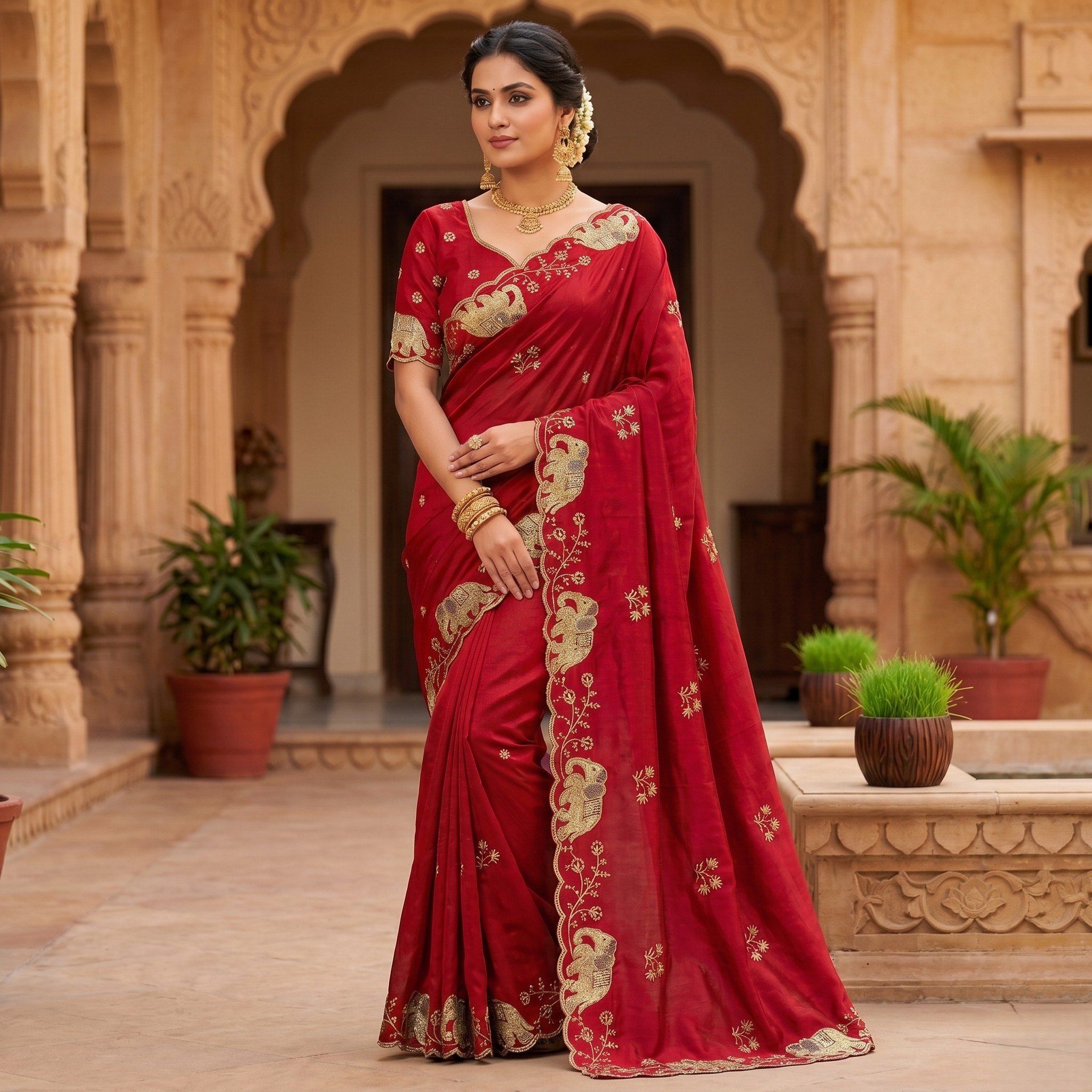 New Launch Party Wear Soft Space Silk Elephant Design Saree