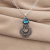 Swiss Blue Topaz Gemstone 925 Sterling Silver Jewelry Long Oxidize Pendant 1.8" For Thanksgiving Gift CP-45-8