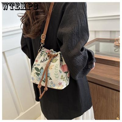 Μεγάλης χωρητικότητας Ethnic πάνινη τσάντα με μονό κορδόνι τσάντα χιαστί ώμου Τσάντα κουβά νερού