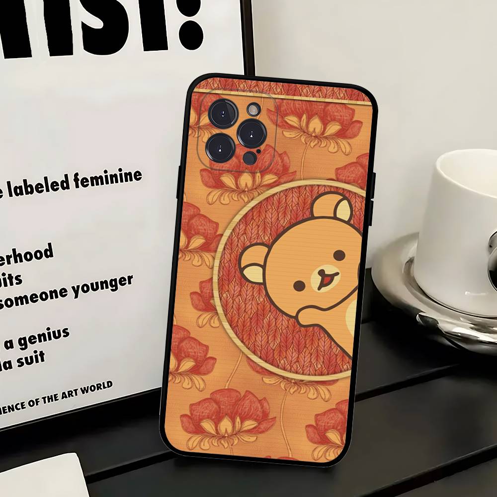 Popular Cute R-rilakkuma Bear Phone Case For IPhone 16 Pro Max 15 17 Plus 14 13 12 Mini 11 Black Cover