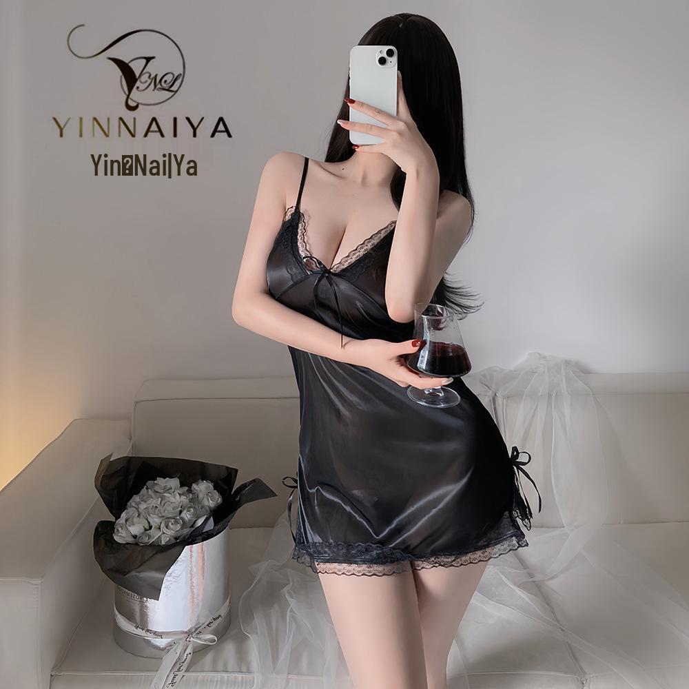 

Высококачественный эротический комплект нижнего белья Гуаньюнь: Сексуальная майка с облегающим бедра ночным платьем горничной One Size чёрный