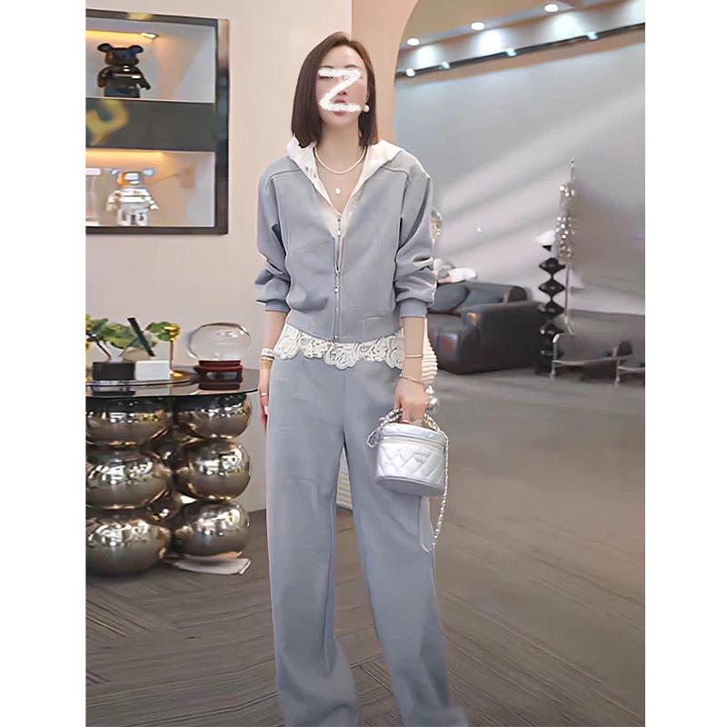 

Весна 2025 Спортивный Модный Кружевной Комплект-Двойка с Капюшоном - Повседневный, Приталенный, Высококлассный Наряд с Длинным Рукавом L