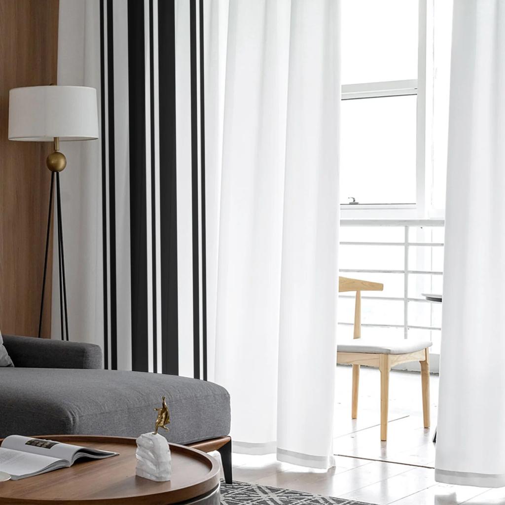 Farmhouse Stripes Black And White Sheer Curtains for Living Room Bedroom Tulle Window Drapes for Kitchen Decoration