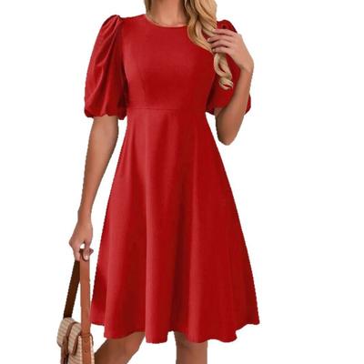 Women's Dress  Elegant Solid Color Casual Round Neck Puffy Sleeve Dress