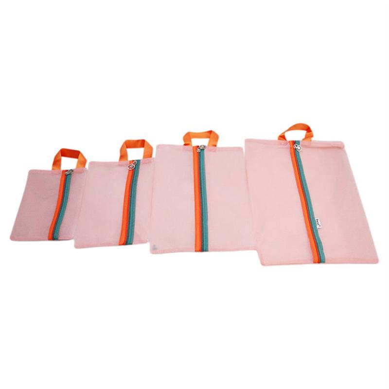 4pcs Travel Packing Organizer Set, Mesh Clothing Bags, Visible Luggage Suitcase Mesh Packing Cubes With Zipper Multi-Sizes Trips розовый