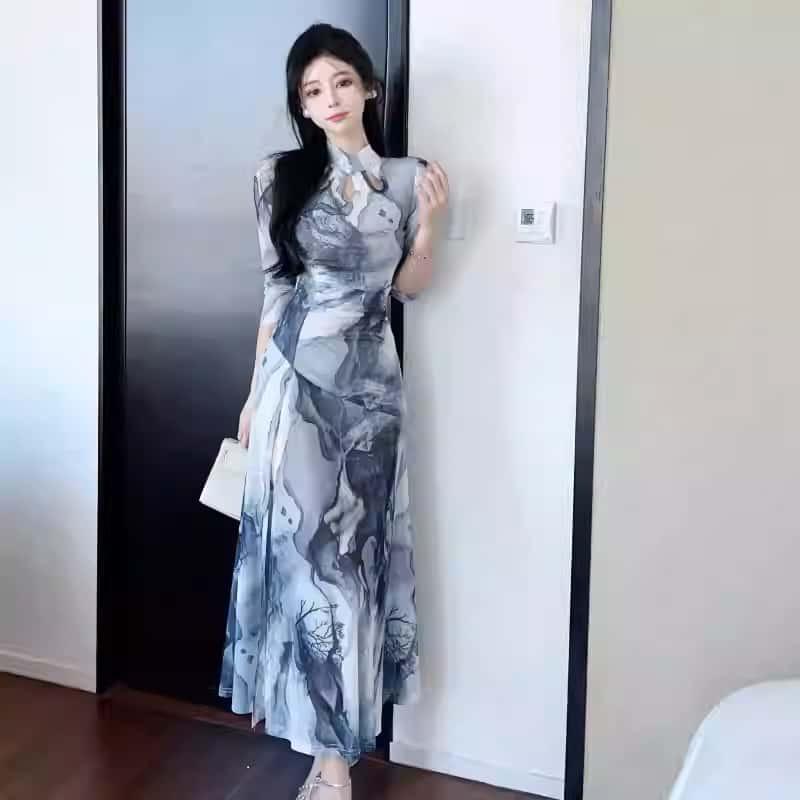 2025 Modern Chinese Qipao: Elegant Slim-Fit High Slit Dress for Summer & Autumn